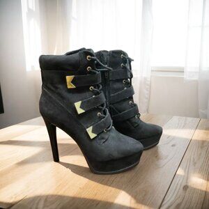 Thalia Sodi Women's Black Sasha Lace Up Platform Round Toe Dress Booties NIB